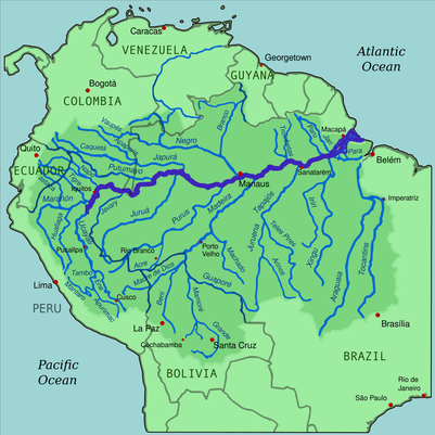 Map of Amazon river and tributaries