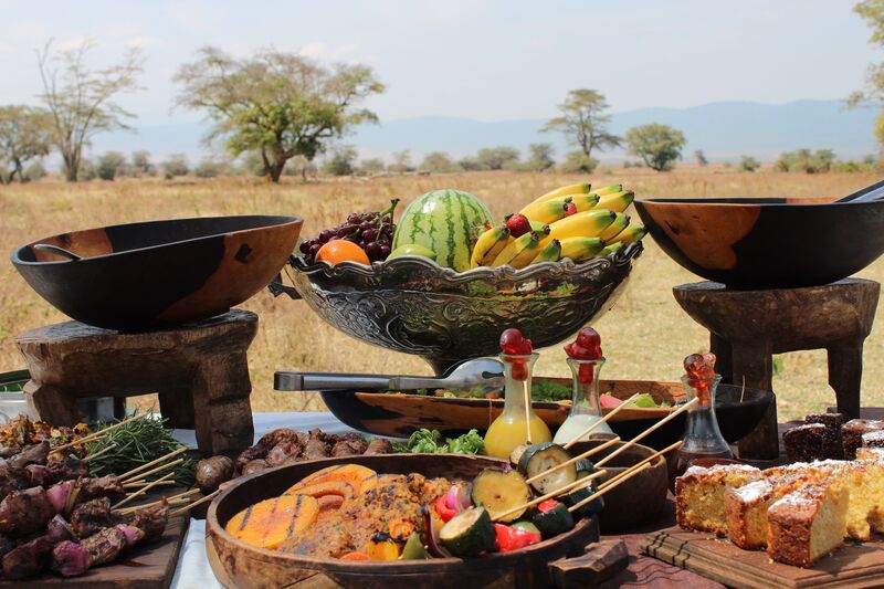 Sumptuous lunch in the bush on safari in Tanzania Africa