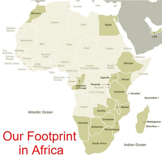 Map of Africa showing those countries where we operate